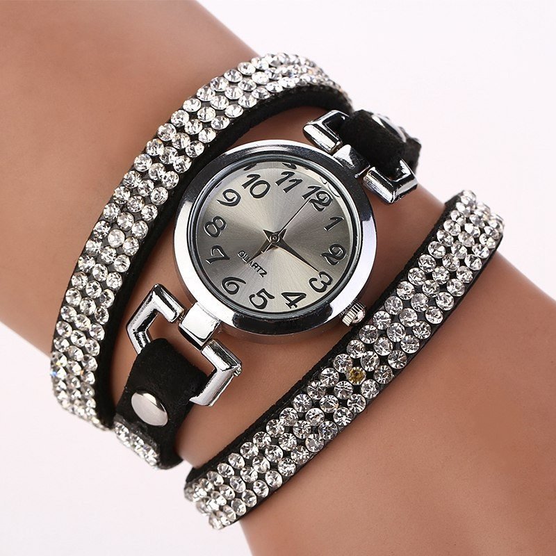 Rhinestone Leather Round Bracelet Wristwatches Rhinestone Leather Round Bracelet Wristwatches