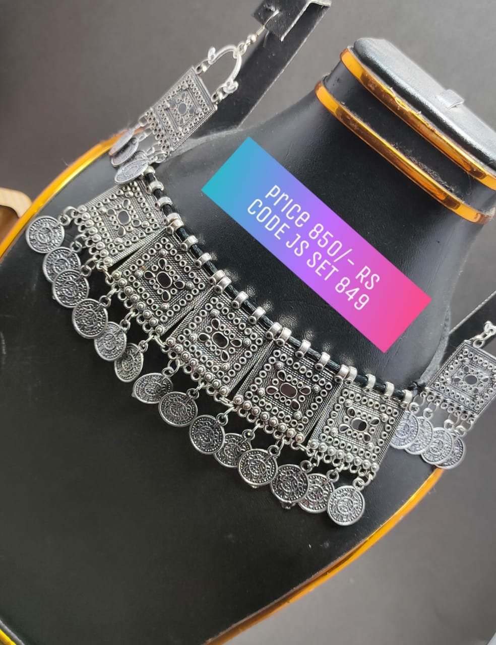 Silver Coin Choker With Earrings Set 