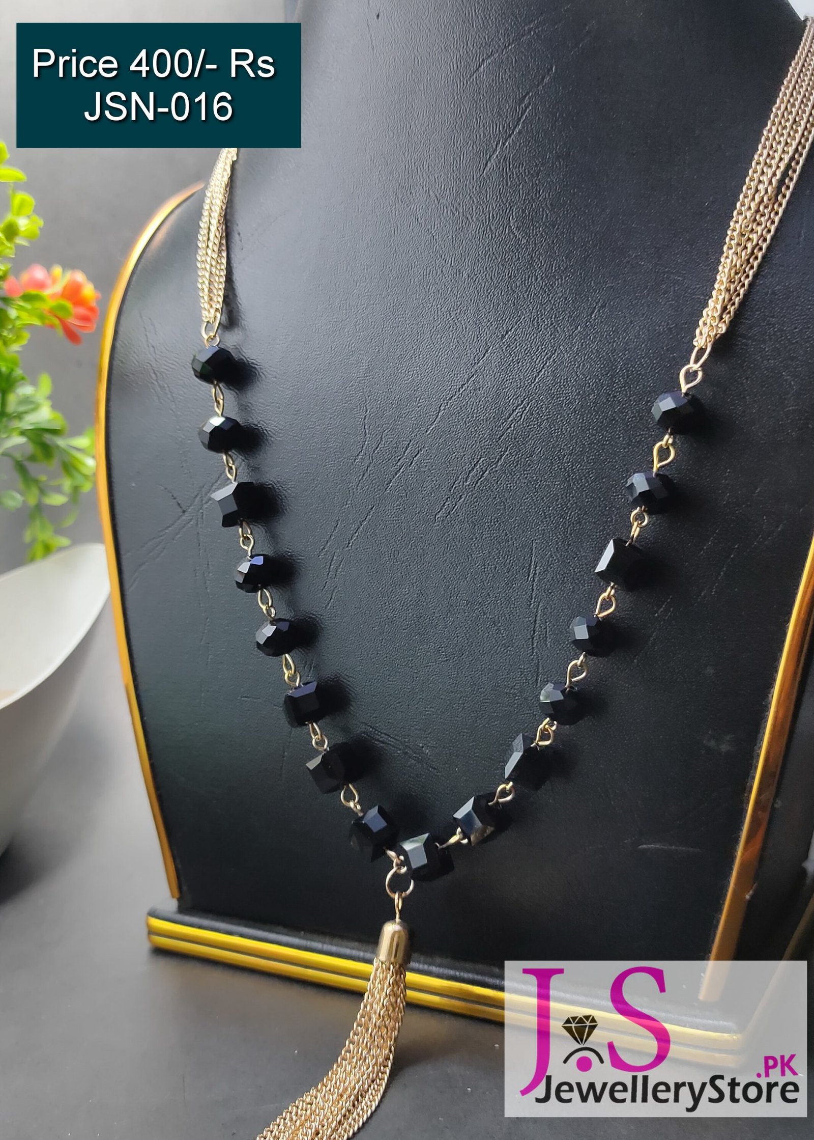 Black Beads Necklace With Brown Tassel J.S Jewellery Store PK