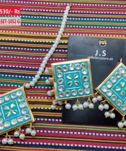 Bahawalpur Meenakari Handmade Earrings With Teeka