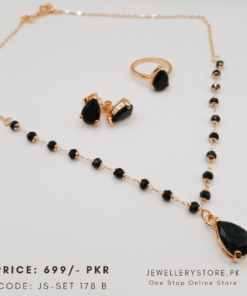 Gold Plated Black Stone Pendant Set