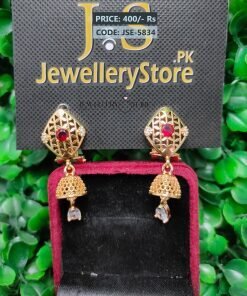 Red Stone Rectangular Shape White Drop Earrings