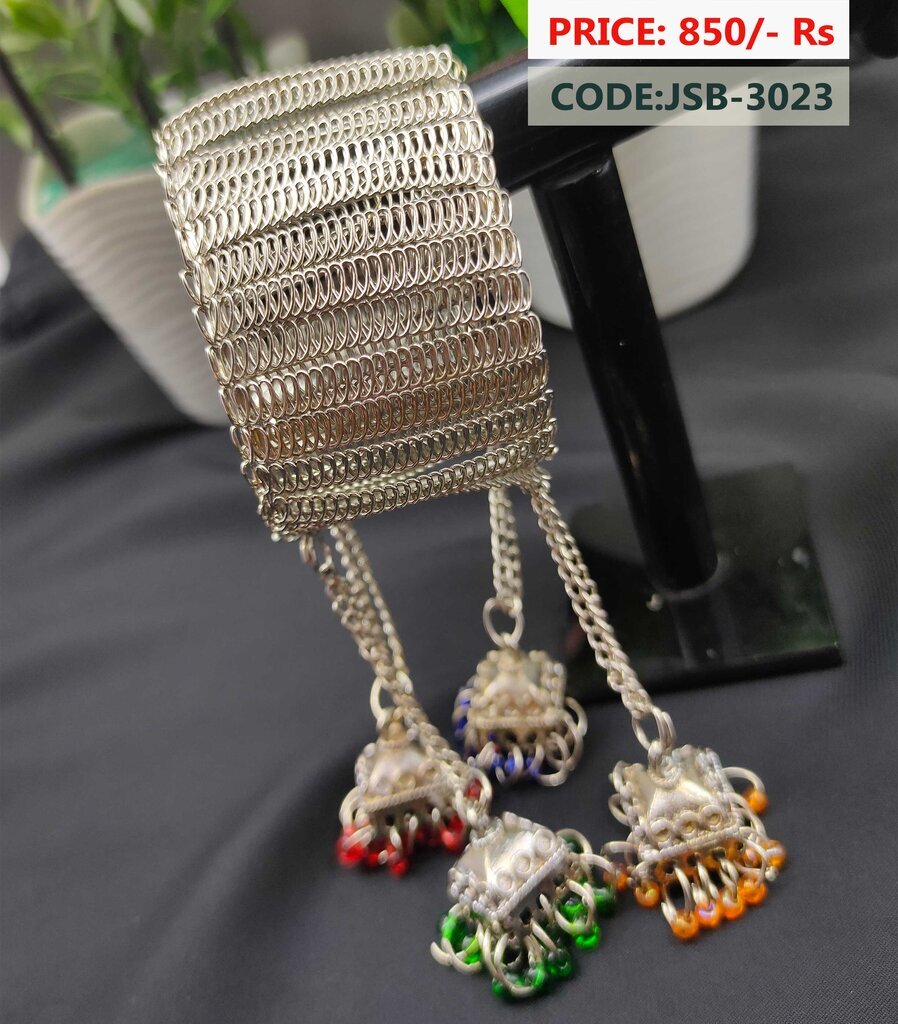 Indian Cuff Bracelet With Chain Jhumkas J.S Jewellery Store PK