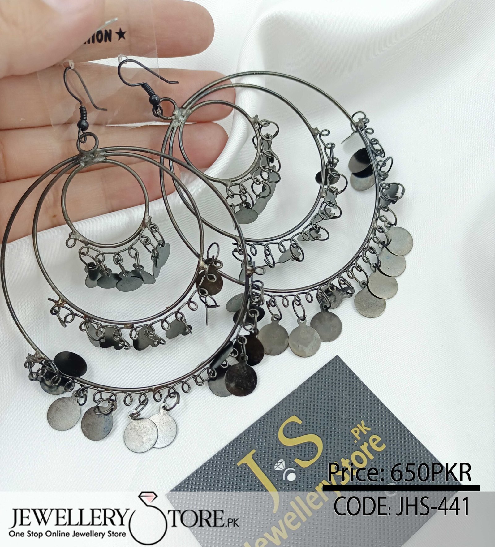 JHG-441 Indian Multi Hoop Oxidised Earrings