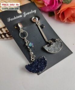 Branded Silver Dangle Earrings With Blue Frock Design