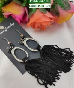 Branded Designer Hoop Black Tassel Earrings