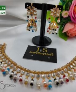 Bahawalpuri Sheesha Kundan Statement Necklace With Jhumkay