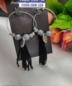 Branded Silver Hoop Earrings With Beads Tassel