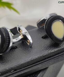 Oval Shape Branded Black Cufflinks Stud