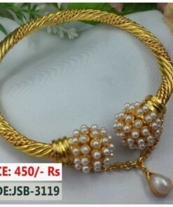 Fancy Gold Plated Cuff Bracelet With Pearl Chain