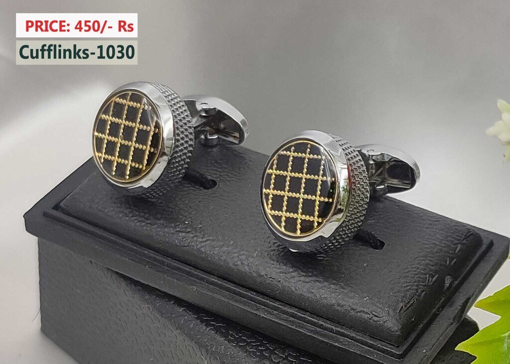 Black Check In Golden Lines Cufflinks Stud Price in Pakistan J.S