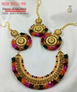 Multi Manjoos Bridal Set With Choker Earrings and Tikka