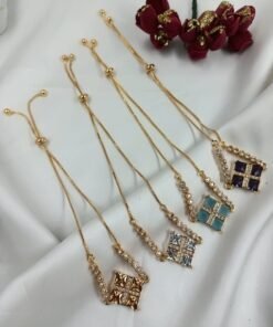 Fancy Golden Chain With Square Shape Pendant Bracelet