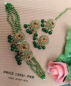 Fancy Choker Necklace Set With Earrings and Tikka