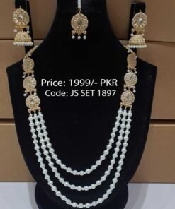 Fancy Bridal Long Multi Layer Mala With Jhumkas and Tikka