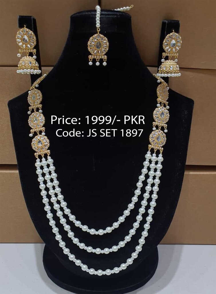Fancy Bridal Long Multi Layer Mala With Jhumkas and Tikka J.S