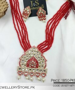 Indian Kundan Mala Necklace Leaf Pendant Set With Earrings