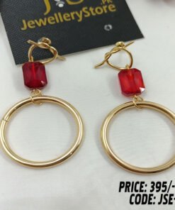Trendy Golden Hoop Earrings With Red Stone