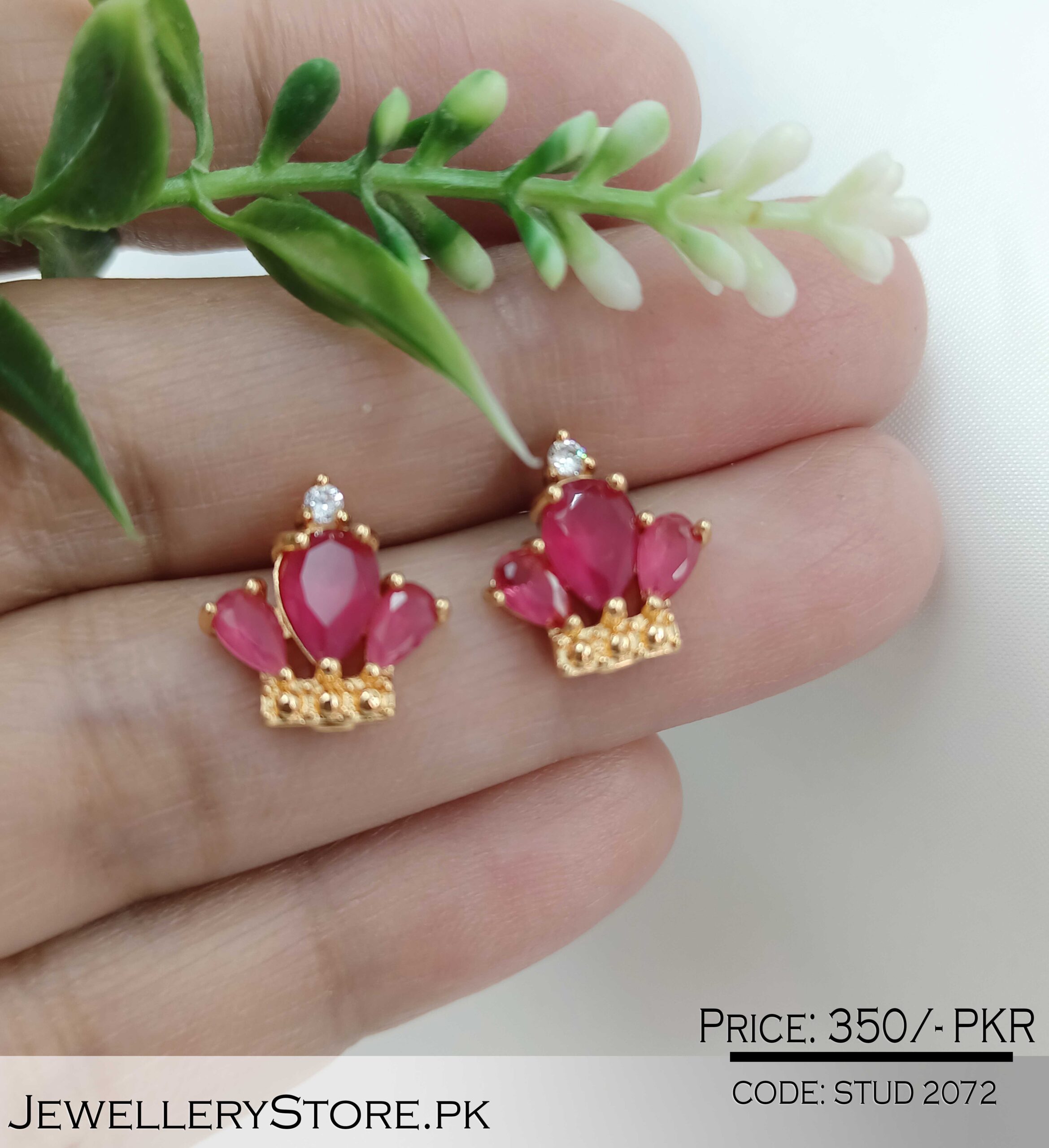 Gemstone Crown Stud Earrings J.S Jewellery Store PK