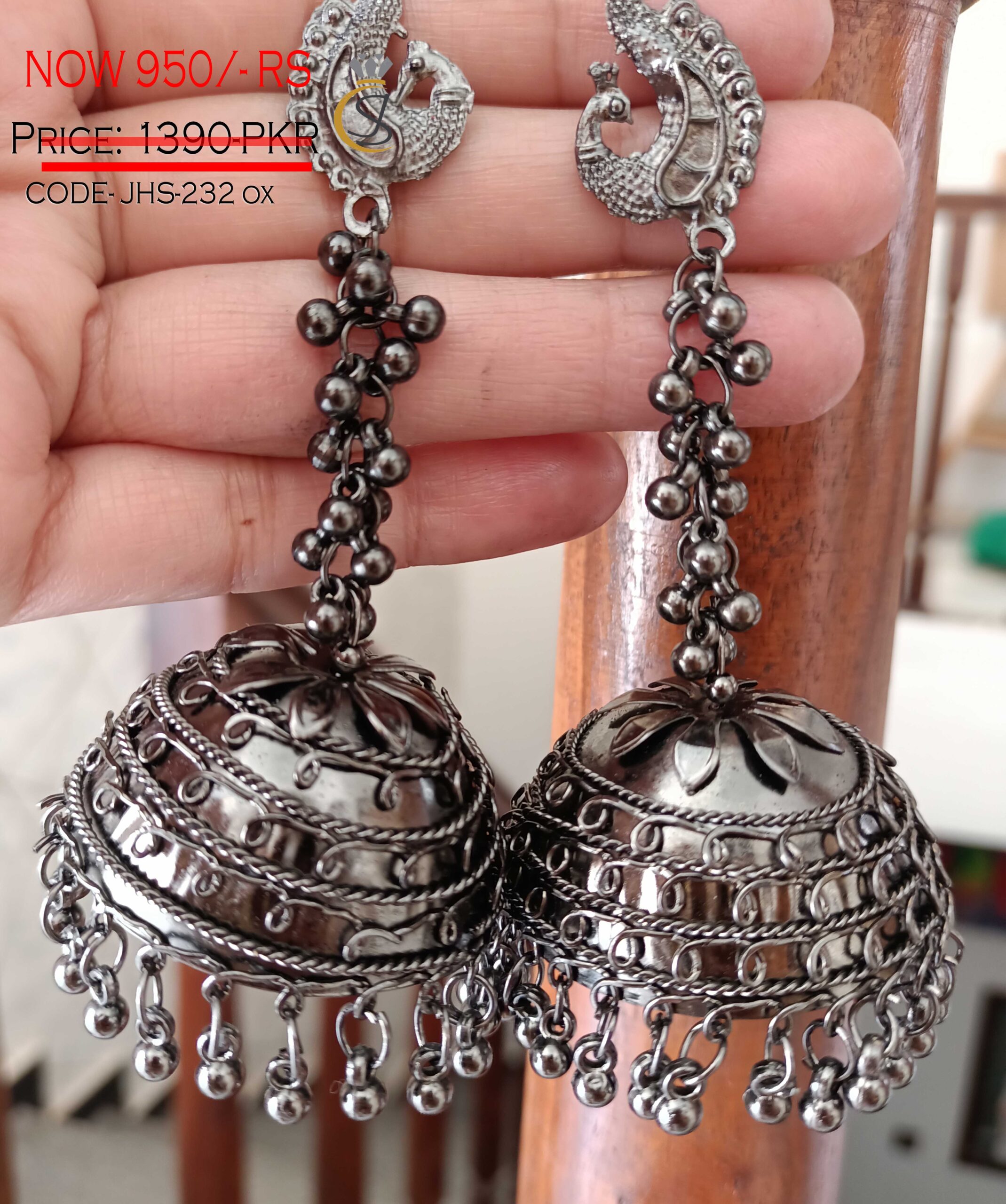 Silver Oxidized Jhumka Earrings with faux pearl drops, Bollywood fashi –  Indian Designs