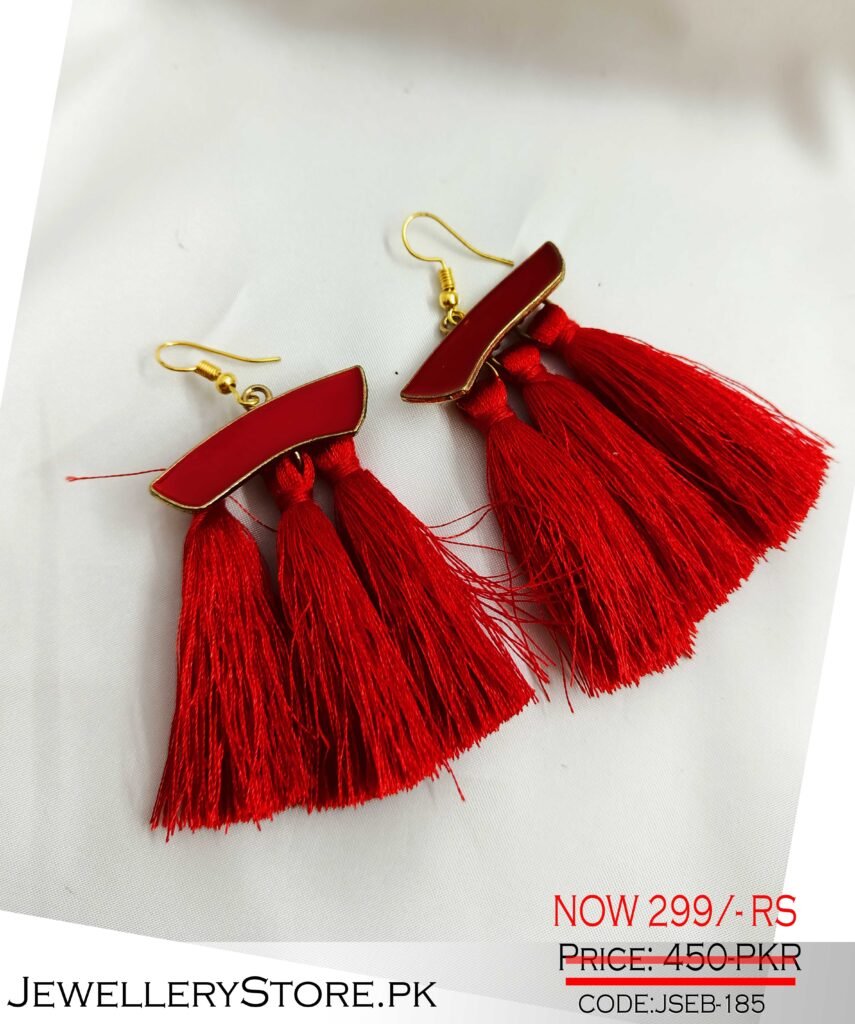 Bright Red Tassel Earrings J.S Jewellery Store PK