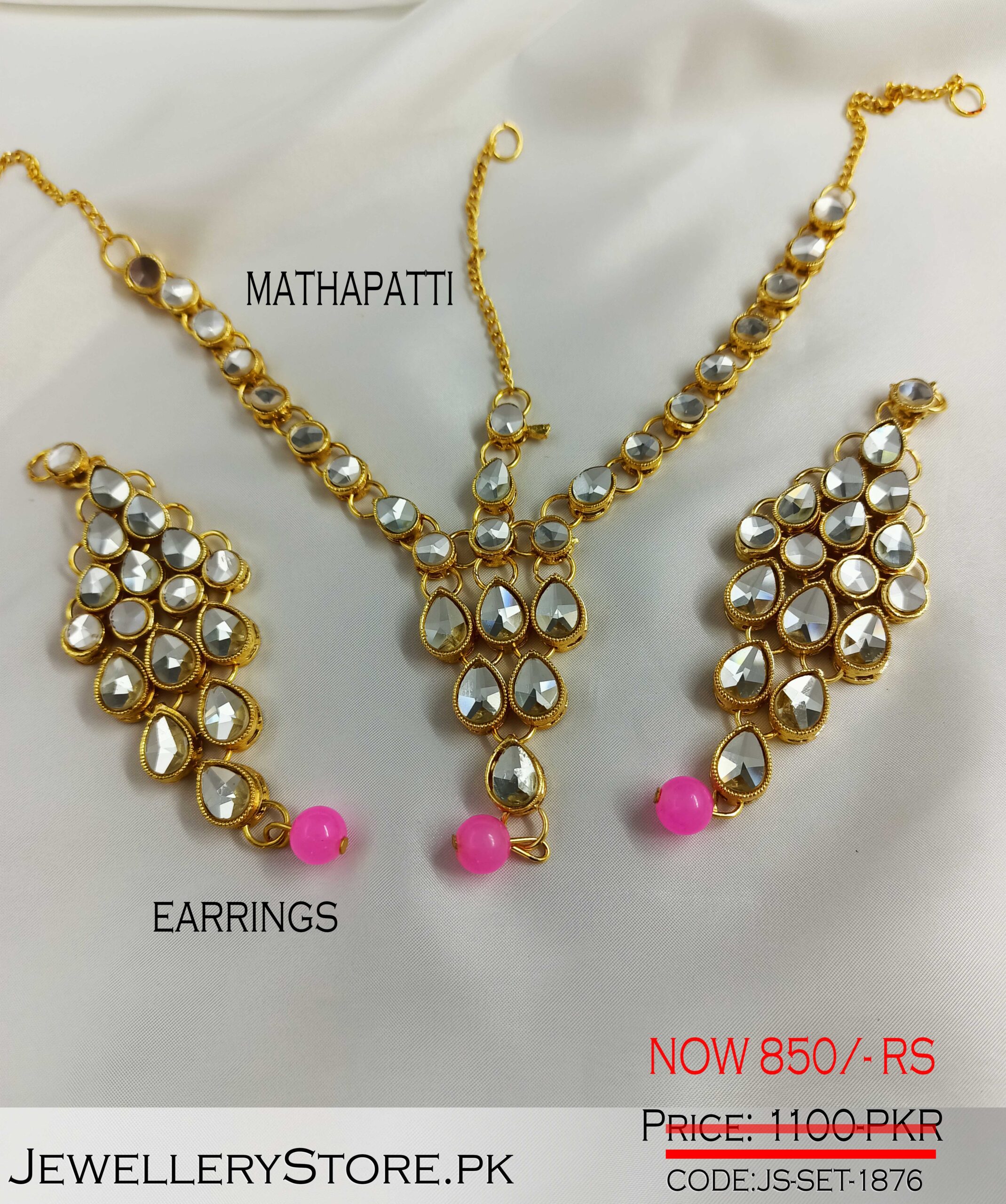 Bridal Wear Kundan Set With Earrings And Matha Patti J.S