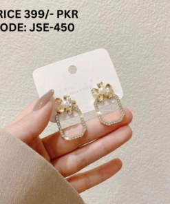 Branded Pearl Rectangle Earrings