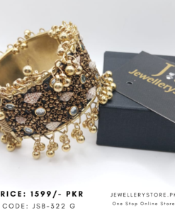 Oxidized Sea Shell Kundan Golden Cuff Bracelet