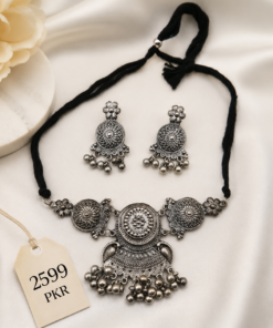Antique Indian Oxidized Silver Choker Set