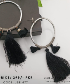 Branded Silver Hoop Earrings With Black Tassel