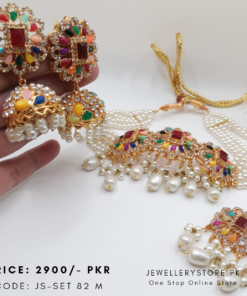 Fancy Bridal Choker Necklace Set With Jhumkas and Tikka