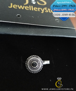 Indian Round Silver Oxidized Nose Ring With Stones