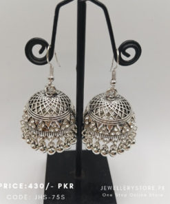 Silver Jhumka Earrings Cage Design
