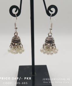 Silver Jhumka With White Beads