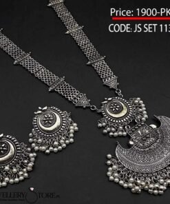 Oxidized Mala Necklace With Earring Set