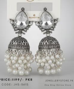 Multi Pearls Oxidized Ethnic Jhumka