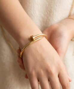 Minimalist Gold Cuff Bracelet Adjustable Open Bangle Dainty Stackable Everyday Jewellery