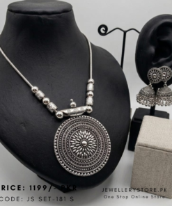 Oxidized Mala Necklace With Earrings Set