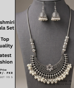 Kashmiri Silver Long Mala Necklace Set With Small Jhumka