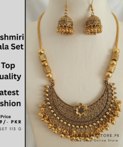 Golden Long Mala Necklace Set  With Small Jhumkay