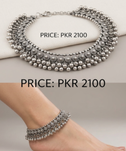 Traditional Pakistani Oxidized Silver Anklet | Heavy Bridal Payal for Women