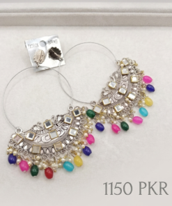 Handcrafted Silver Mirror Statement Earrings with Multicolor Beads