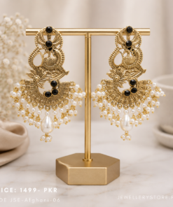 Handmade Afghani Earrings | Antique Gold Pearl Beaded Traditional Earrings