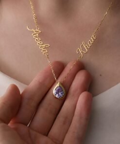 Customized Double Name Necklace with Crystal Drop Pendant