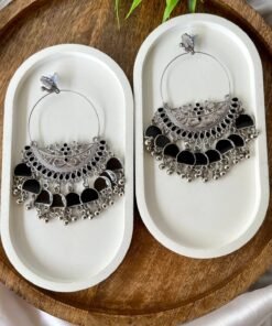 Oxidized Hoop Earrings With Latkan