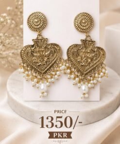 Antique Gold Chandbali Earrings with Pearl Drops
