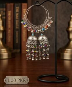 Premium Indian Oxidized Silver Bali Jhumka Earrings with Colorful Beads