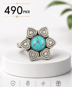 Flower Shape Oxidized Artificial Ring