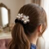 Elegant Floral Pearl Hair Pony