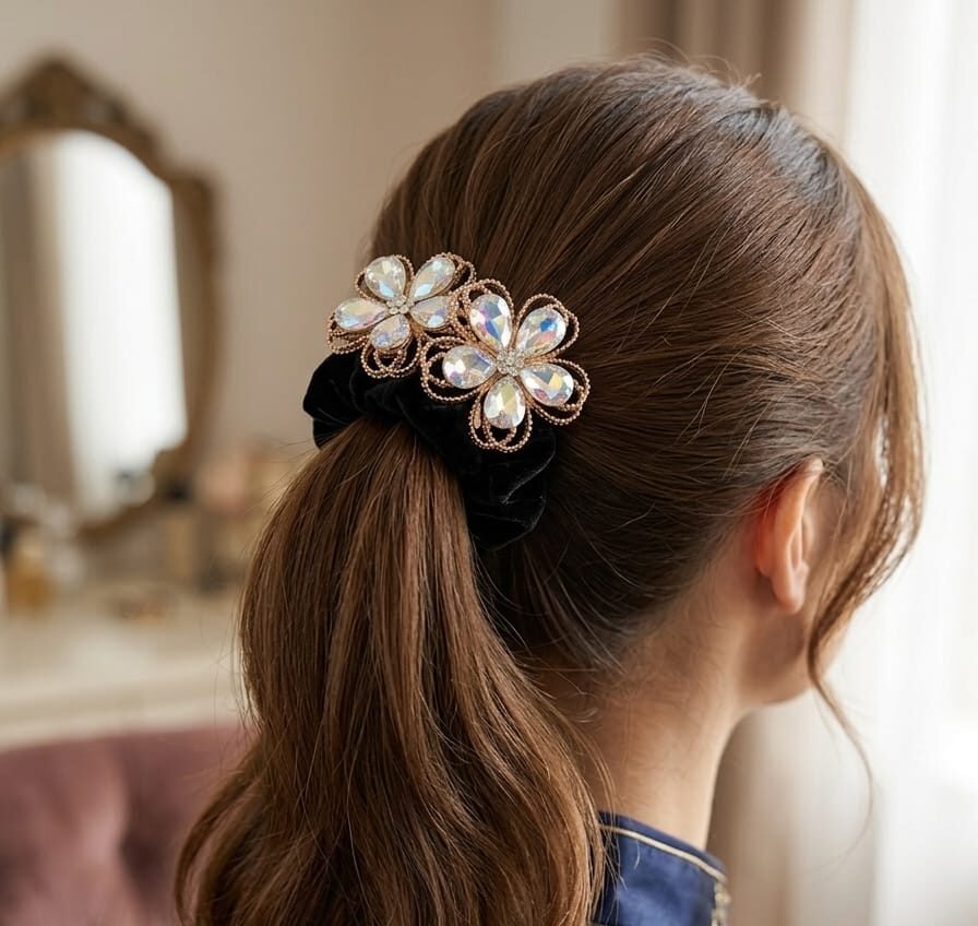 Elegant Floral Pearl Hair Pony Elegant Floral Pearl Hair Pony